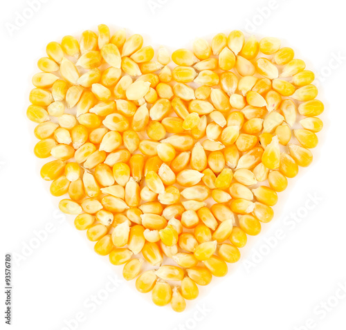 Heart shaped corn beans isolated on white