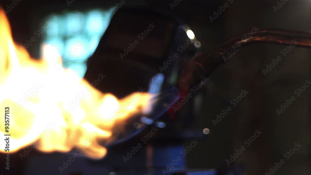 Work welding, close-ups, spark fire