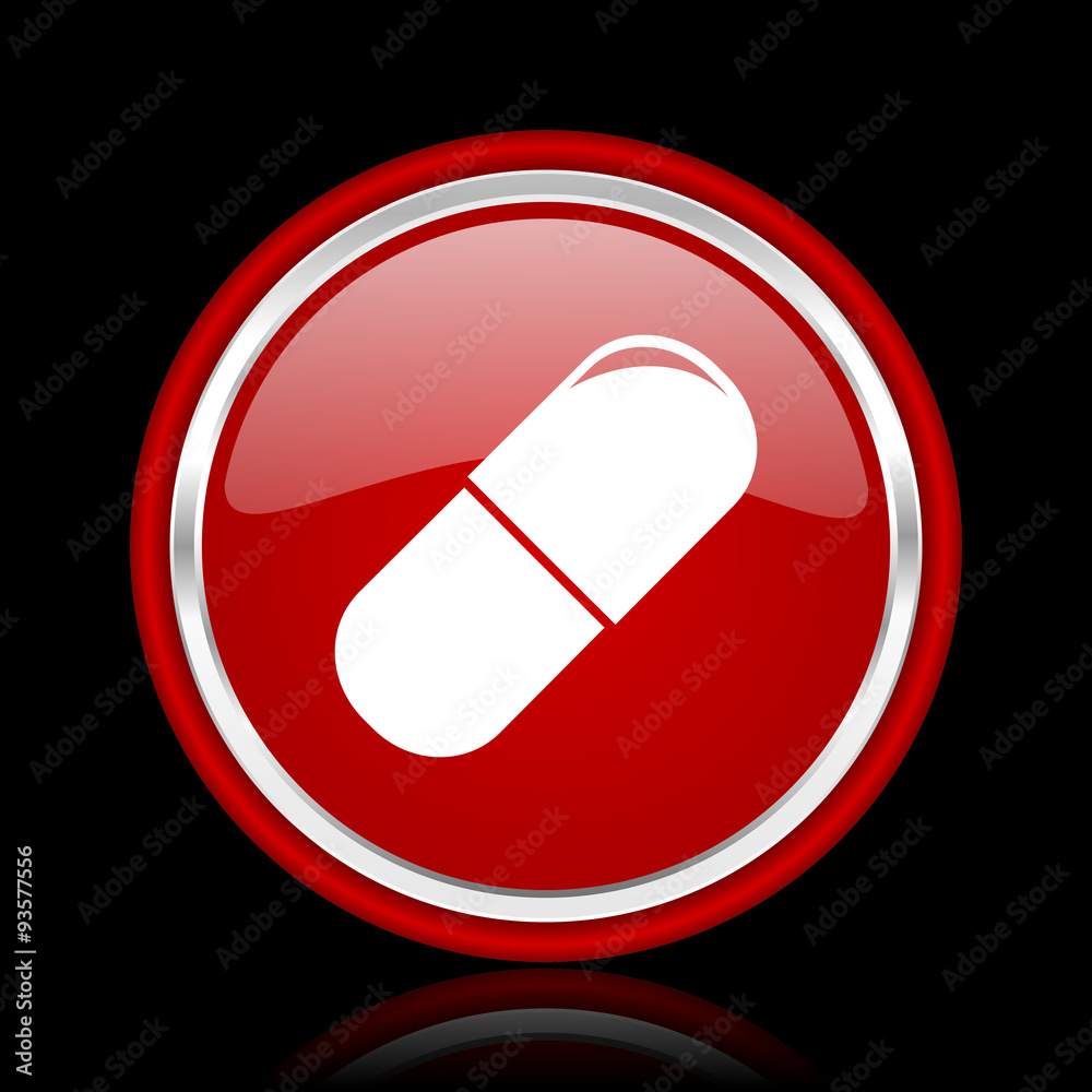 drugs red glossy cirle web icon on black bacground