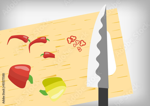 Vector : Chili chopped with knife