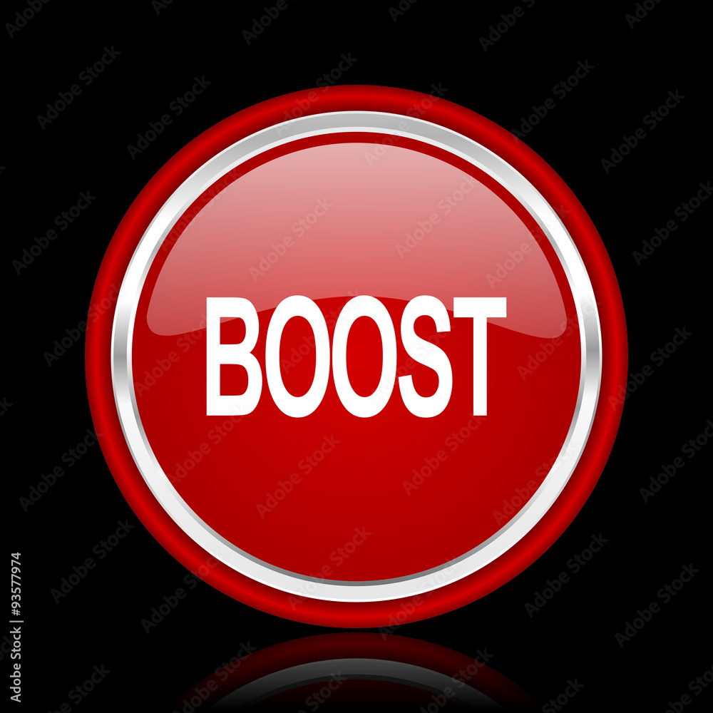boost red glossy cirle web icon on black bacground boost red glossy cirle web icon on black bacground