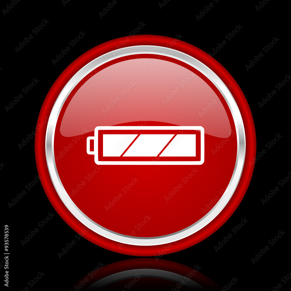 battery red glossy cirle web icon on black bacground battery red glossy cirle web icon on black bacground