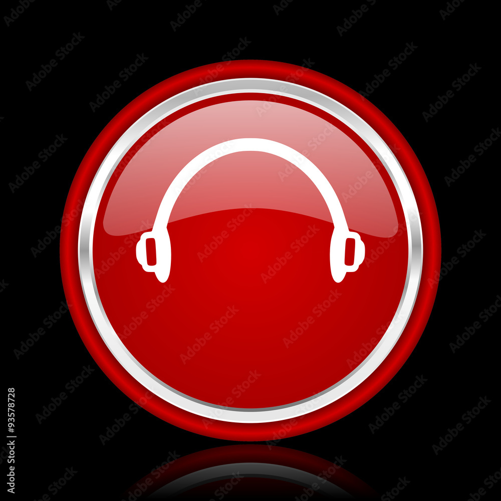 headphones red glossy cirle web icon on black bacground headphones red glossy cirle web icon on black bacground