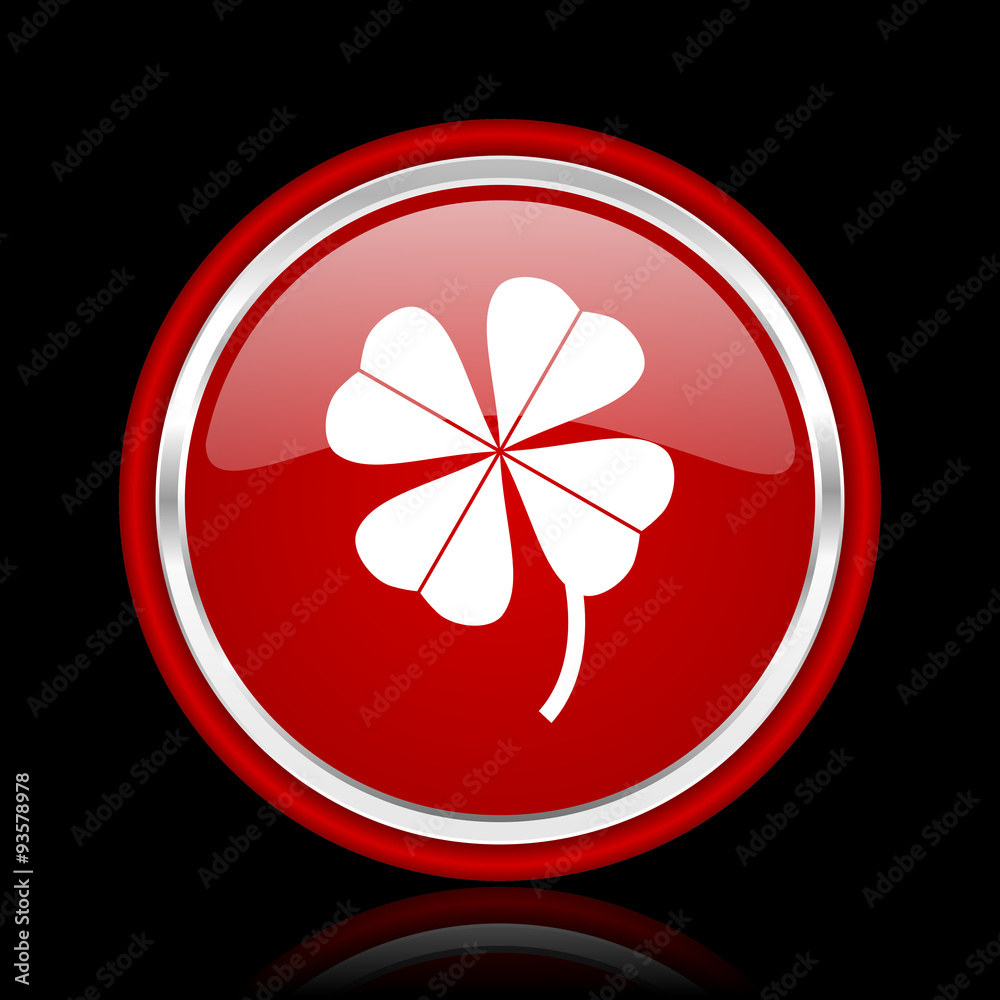 four-leaf clover red glossy cirle web icon on black bacground four-leaf clover red glossy cirle web icon on black bacground