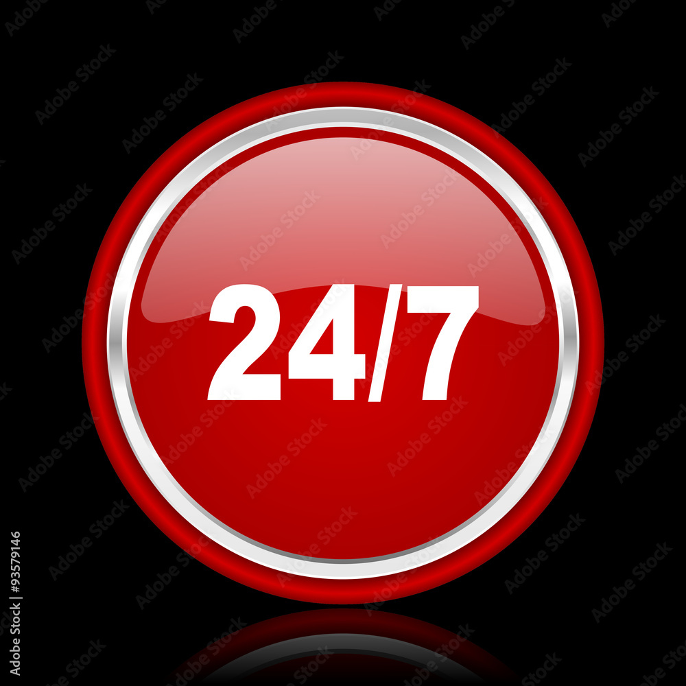 24/7 red glossy cirle web icon on black bacground 24/7 red glossy cirle web icon on black bacground