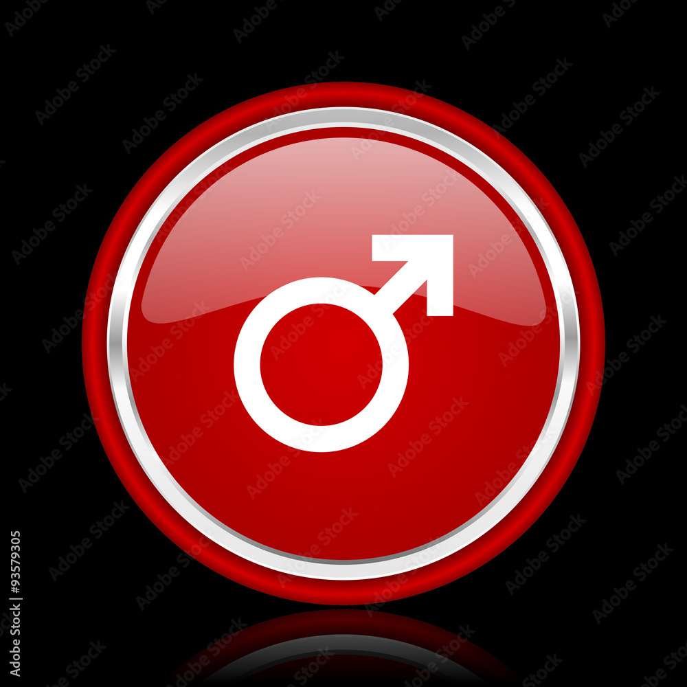 male red glossy cirle web icon on black bacground