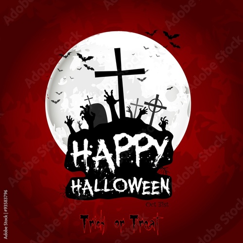 Halloween poster on full moon with grave