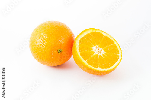 Orange fruit on white background, fresh and juicy.
