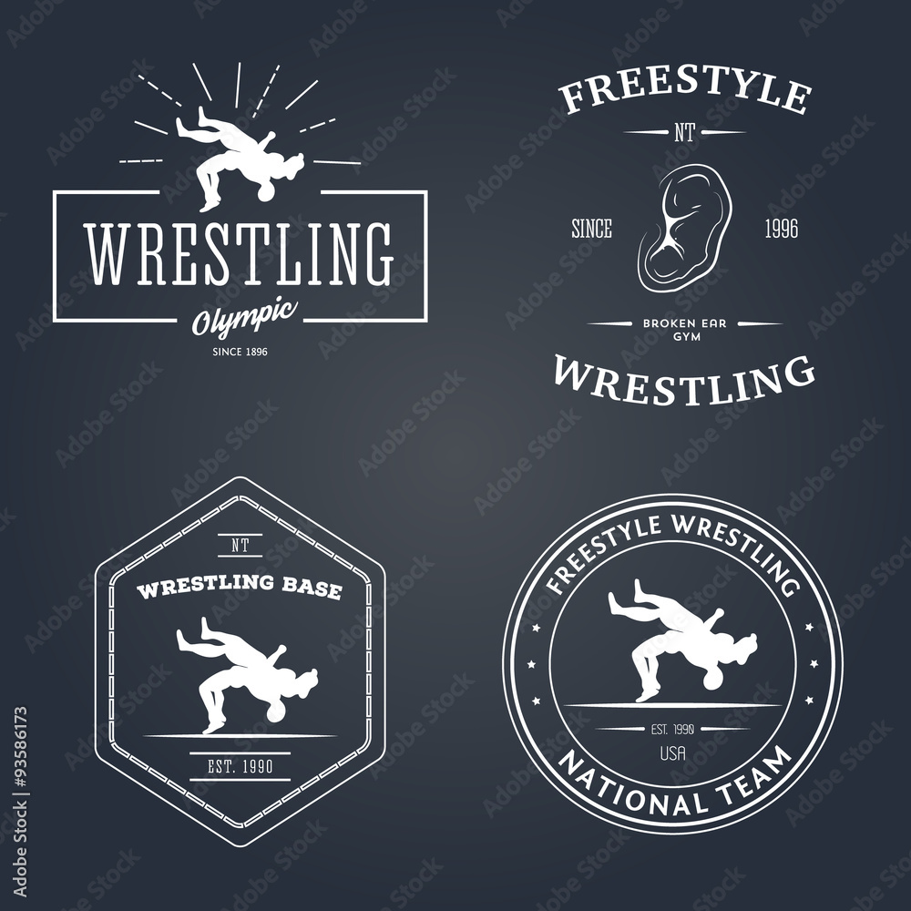 Fototapeta premium Set of sport signs. Wrestling theme. Templates for your gym, club, design.
