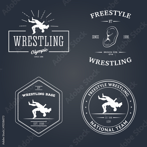 Set of sport signs. Wrestling theme. Templates for your gym, club, design.