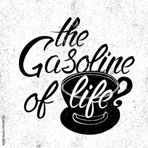 Iillustration of coffee cup silhouette and phrase.