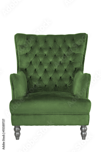 Green classical style armchair. Clipping path.