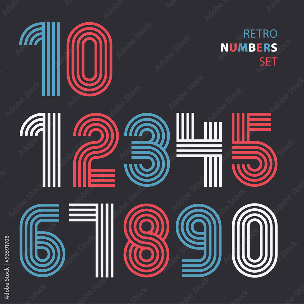 Retro stripes funky numbers set,trendy elegant retro style desig