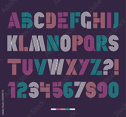 Retro stripes funky fonts set,trendy elegant retro style design.