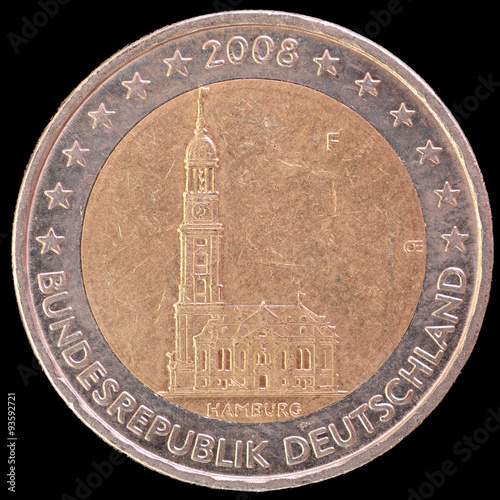 Commemorative two euro coin issued by Germany in 2008 to celebrate tederal state of Hamburg photo