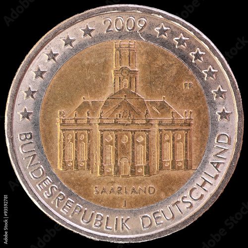 Commemorative two euro coin issued by Germany in 2009 to celebrate the federal state of Saarland photo