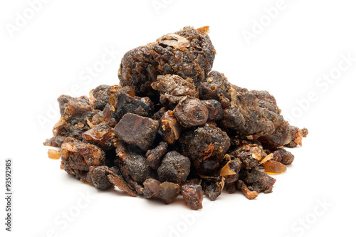Fotografie Pile of Organic Indian bdellium or Guggul resin (Commiphora wightii) isolated on white background