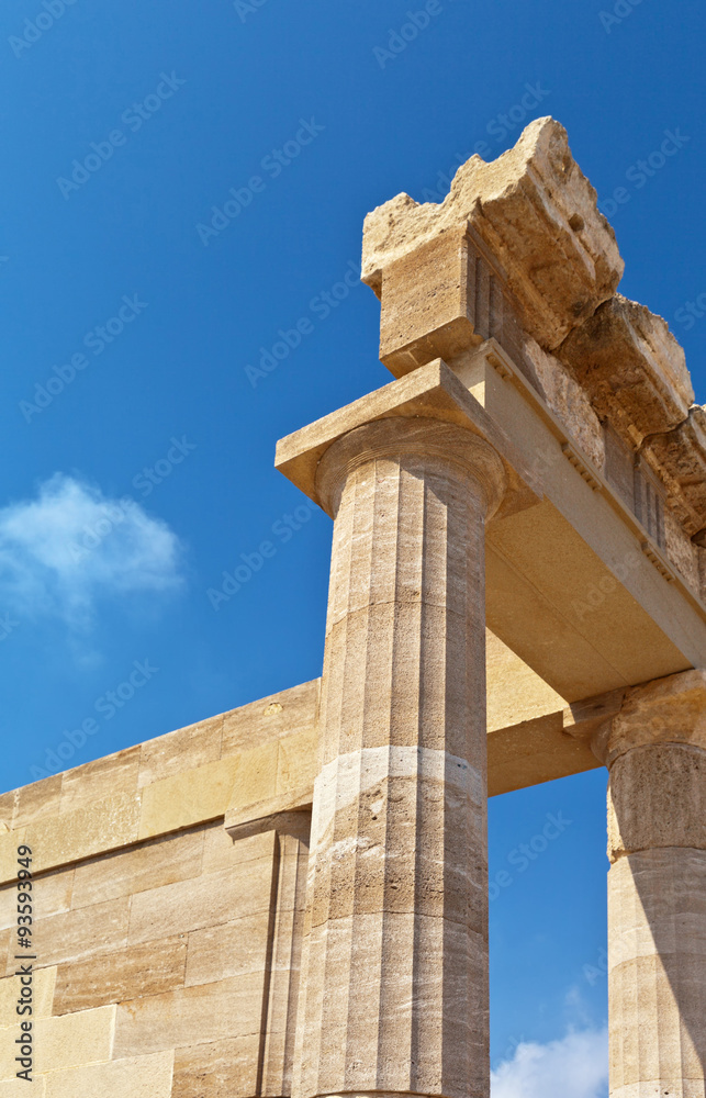 Greece. Rhodes. A fragment of the Big Hellenistic portico of the ancient Acropolis of Lindos (200 BC) Greece. Rhodes. A fragment of the Big Hellenistic portico of the ancient Acropolis of Lindos (200 BC)