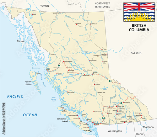 british columbia road map with flag photo