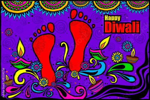 Happy Diwali diya in Indian art style