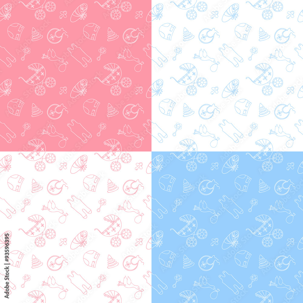 Set of 4 baby seamless pattern. 