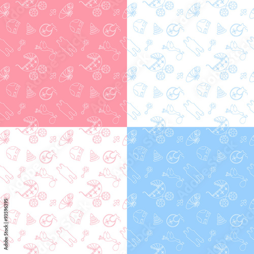 Set of 4 baby seamless pattern. 
