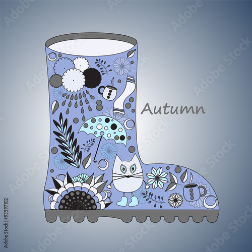 Isolated doodle  boot. autumn background. stock vector illustrat