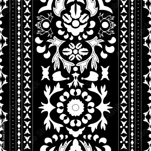 stock vector seamless floral black and white doodle pattern. bor