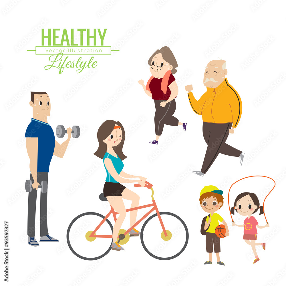healthy lifestyle happy family exercising