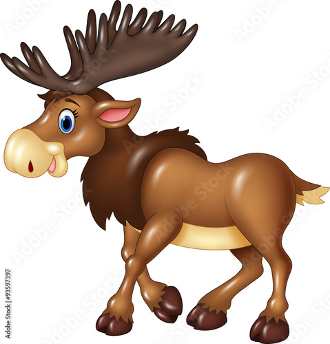 Cartoon moose happy moose isolated on white background