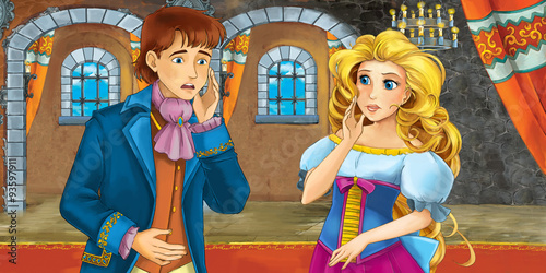 Cartoon fairy tale scene - with prince and princess - illustration for children