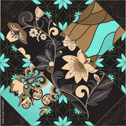 vector seamless patchwork pattern. oriental or russian design