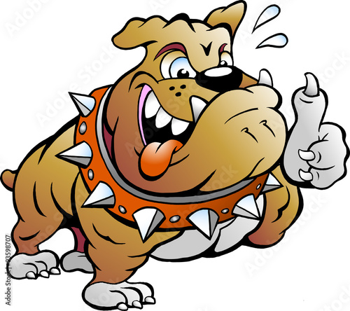 Vector Cartoon illustration of an excited Strong Muscular Bull Dog giving Thumb Up