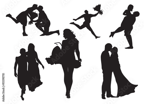 Silhouettes of men and women. Love