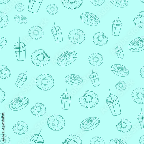 Donut and milkshake seamless background vector