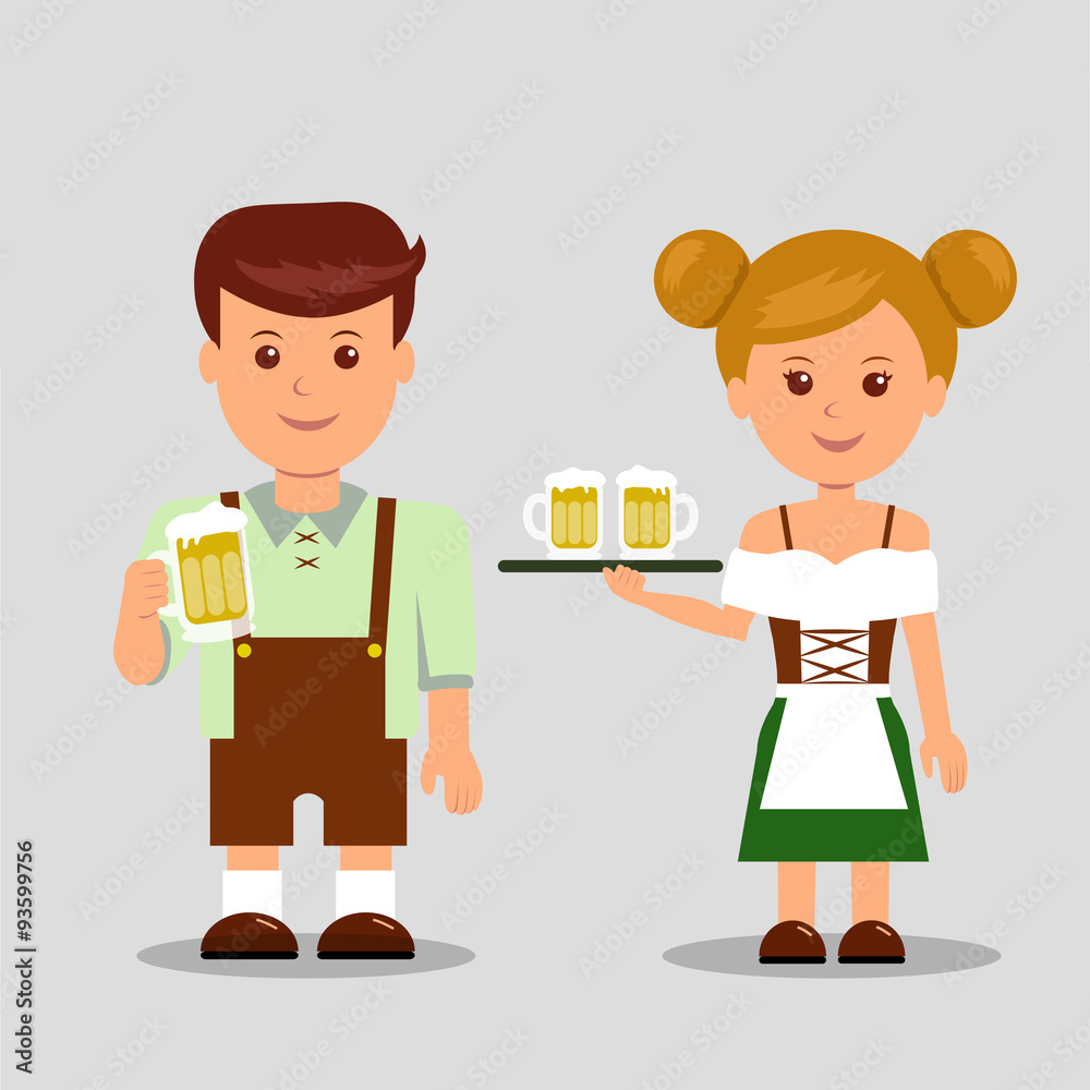 Oktoberfest. Man and a woman holding a beer. Oktoberfest. Man and a woman holding a beer.