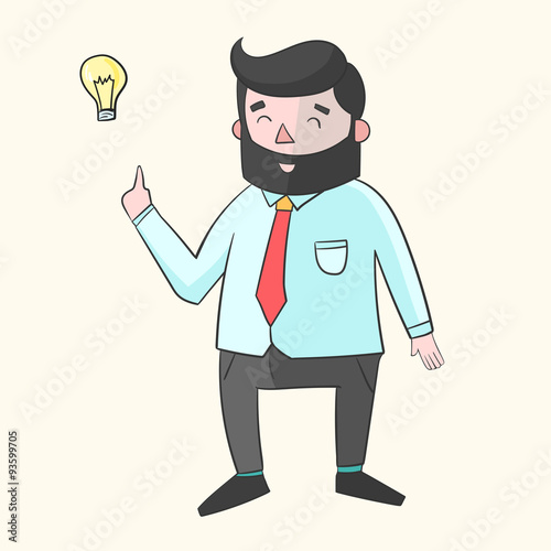 Hipster man beard with idea lamp for text color 