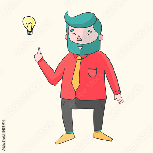 Hipster man beard with idea lamp for text