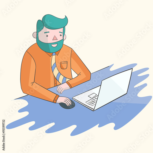 Hipster man beard with notebook laptop