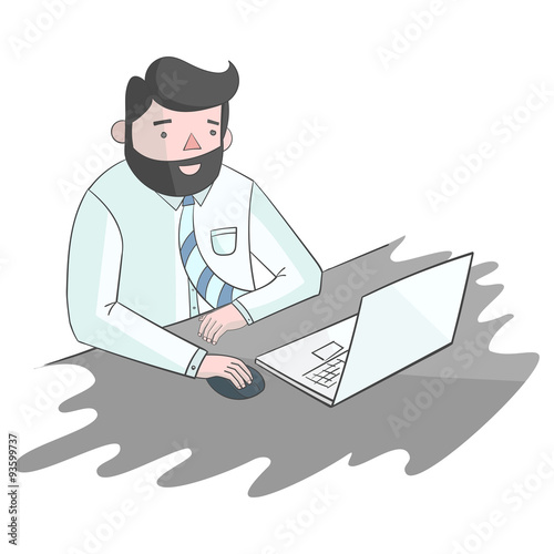 Hipster man beard with notebook laptop 