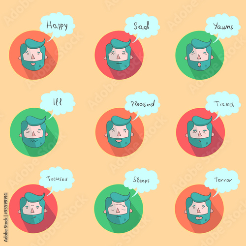 Hipster man beard emoticons color vector 
