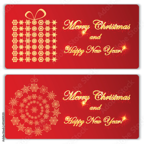 Set of Christmas and New Year banners with snowflakes and a box
