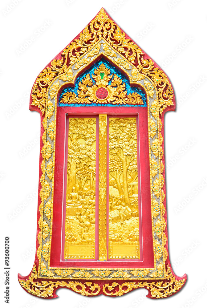 Thai temple door on white background with working path