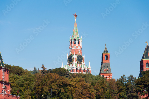 Moscow Tower Kremlin against the background of autumn trees