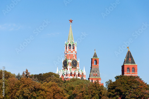 Moscow Tower Kremlin against the background of autumn trees