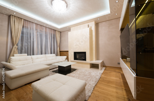 Interior of a specious living room with fireplace