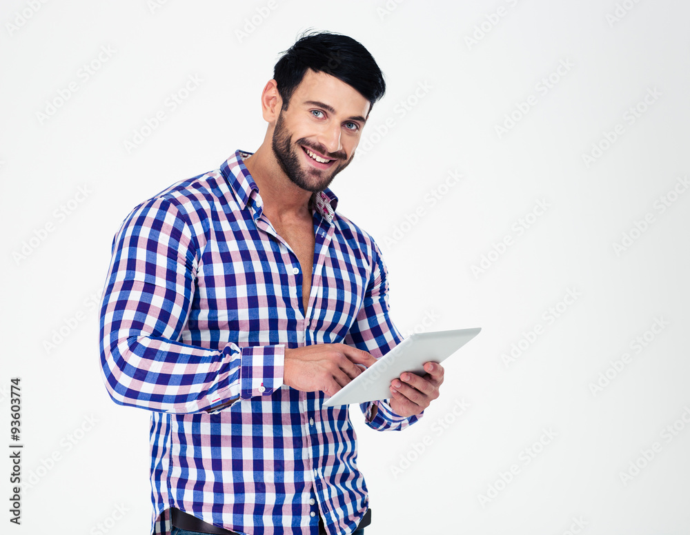 Portrait of a happy man using tablet computer Portrait of a happy man using tablet computer