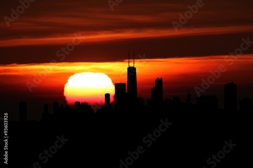 Chicago skyline at sunset illustration