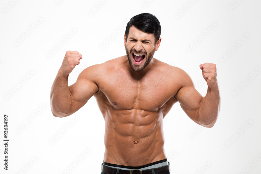 Portrait of a handsome muscular man shouting