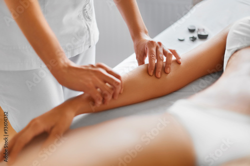 Spa treatment. Body care. Massage of human hand in spa salon.